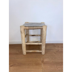 Tabouret bois eucalyptus en keitane beige/gris