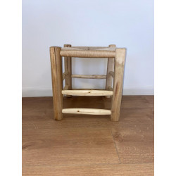 Tabouret bois eucalyptus en keitane beige